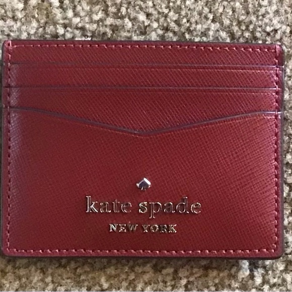 NEW Kate Spade Staci Small Slim Card Holder Cherrywood - Picture 1 of 4